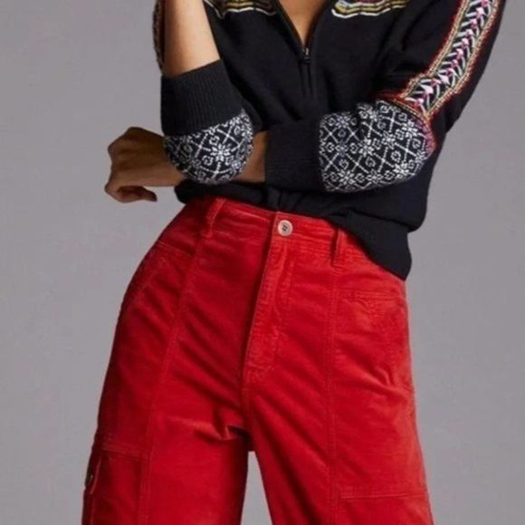 Anthropologie Tapered Corduroy Pants Red Size 8 NWT - Picture 3 of 7